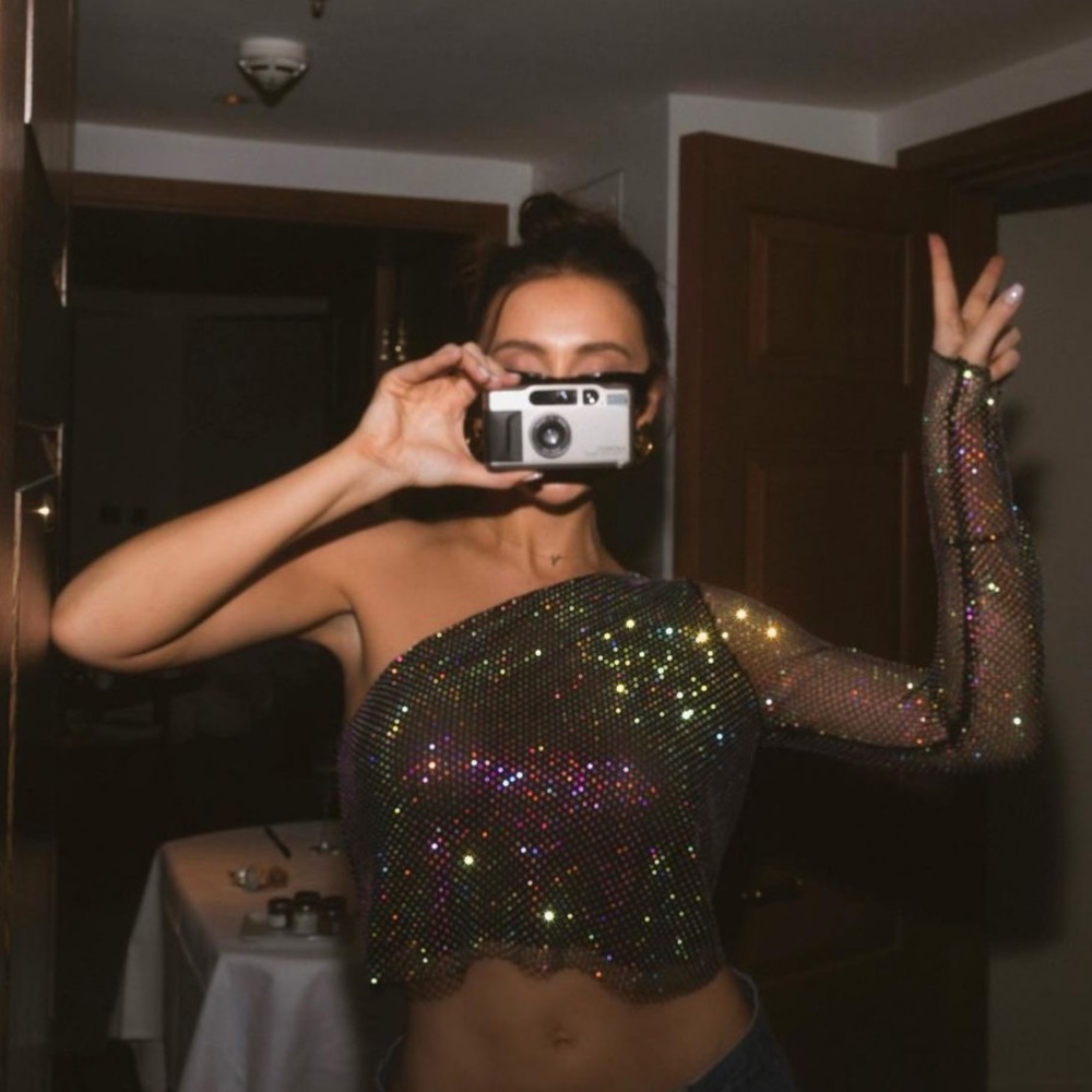 SLAthelabel Iridescent Frankie diamanté top